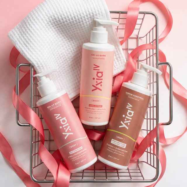 Gel de baño exfoliante (sandia) + gel hidratante (cool citrus) y serum corporal (coconut)